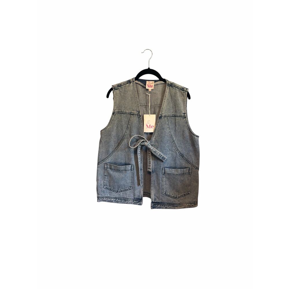 So Me Denim Jean Vest Cotton Blend Tie Front NWT Size Large Nashville Cowgirl